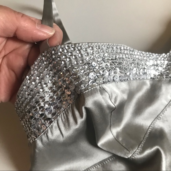 EXPRESS Silk Silver Tank with Sequins, Spaghetti Straps, Silvery Tank Top - Picture 5 of 13